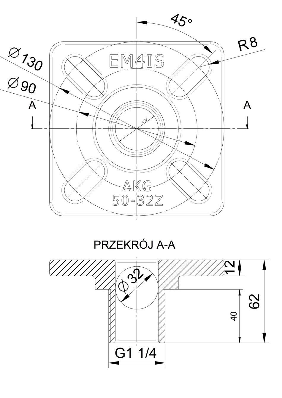 AKG 50-32Z Flansch gefüttertes Adapter DN50 x 1Cut "GZ für Abwasserpumpen